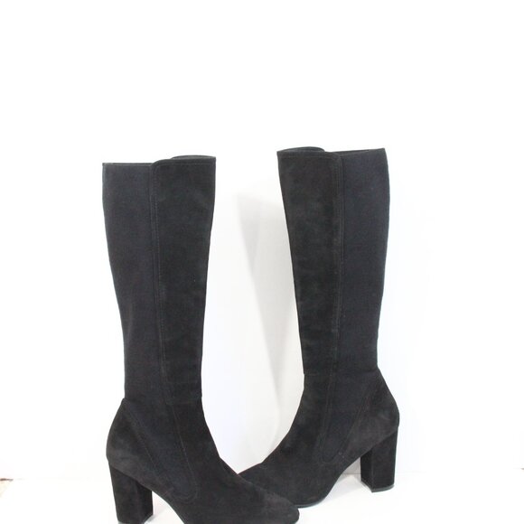 Stuart Weitzman Knee High Boots sz 7 Women Black Suede Heel Pull on Livia - Picture 8 of 16